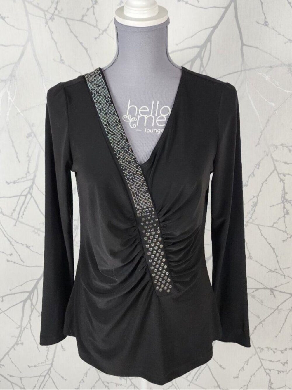 Adam Jacobs Slinky Stretch Jersey Knit Studded Ruched V-Neck Top